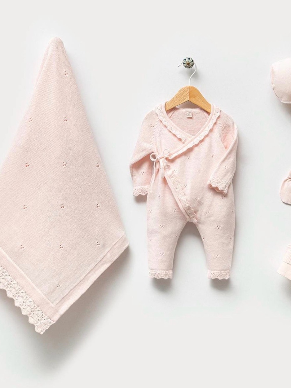 Baby Knit Hooded Romper & Blanket Set - Pale Pink - Picture 1 of 4
